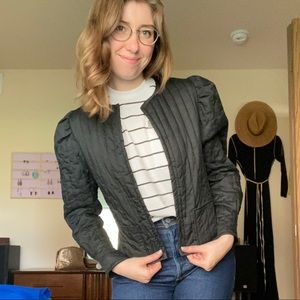 Vintage Black Polyester Quilted Jacket